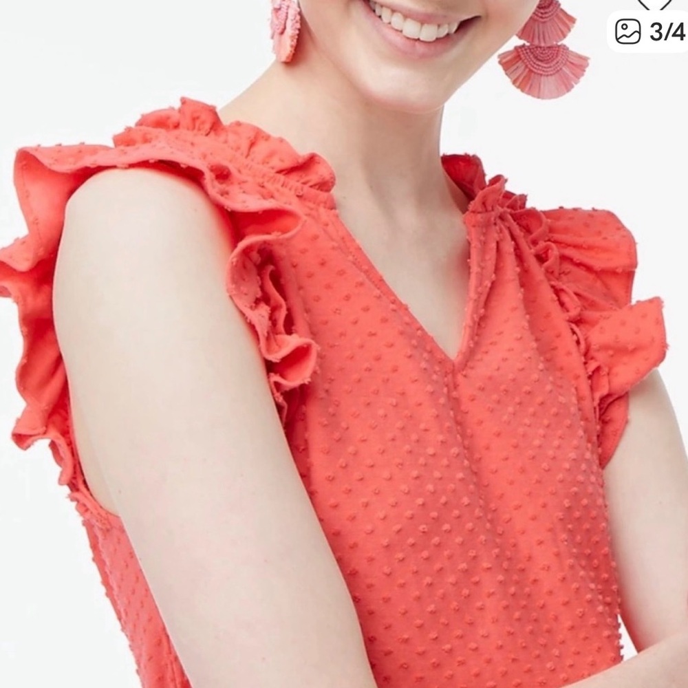 J. Crew Ruffle-Sleeve Clip-Dot Blouse- Dark Coral